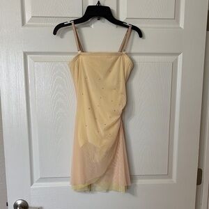 Bodywrappers Peach & Yellow Mesh camisole dance leotard dress size Adult XS